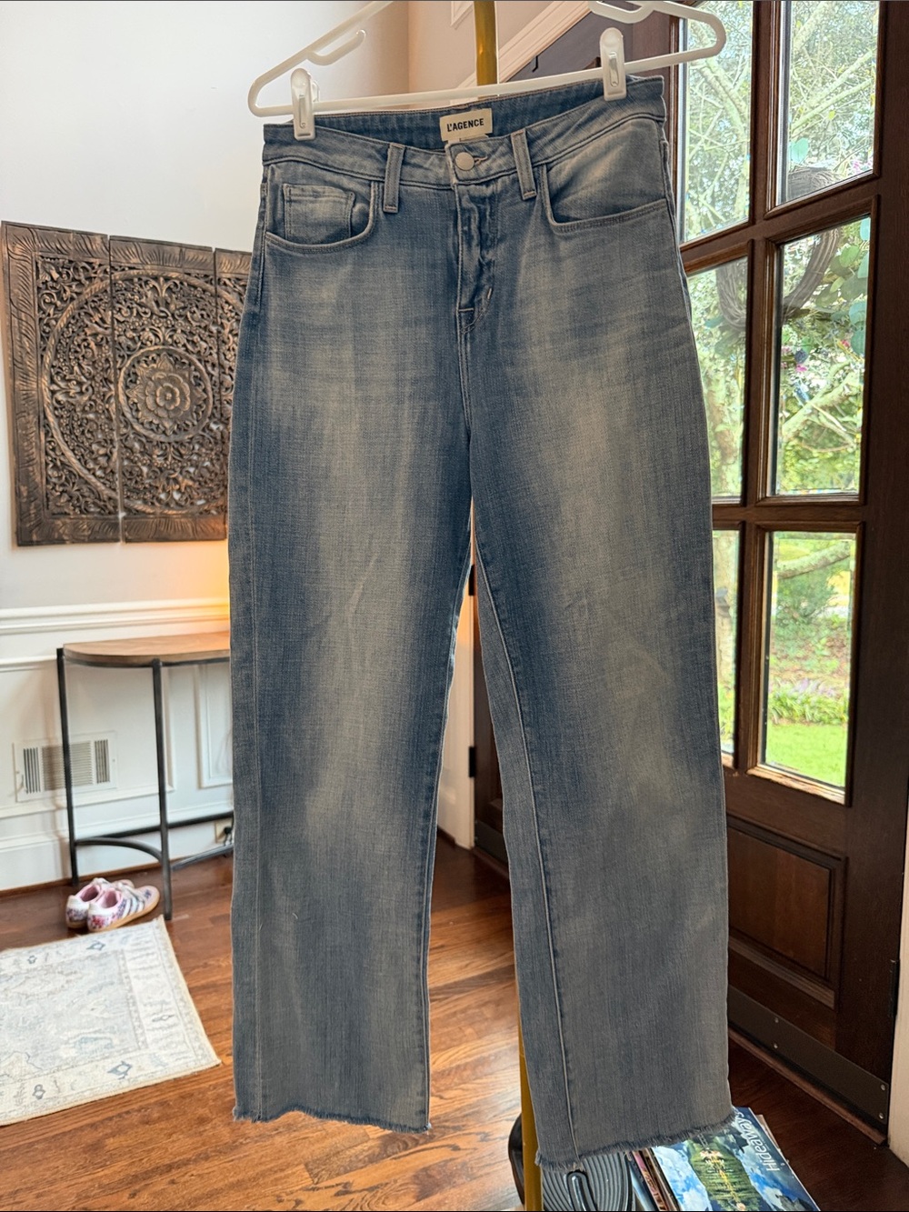 L'AGENCE Men's Straight Jeans in Light Blue Wash